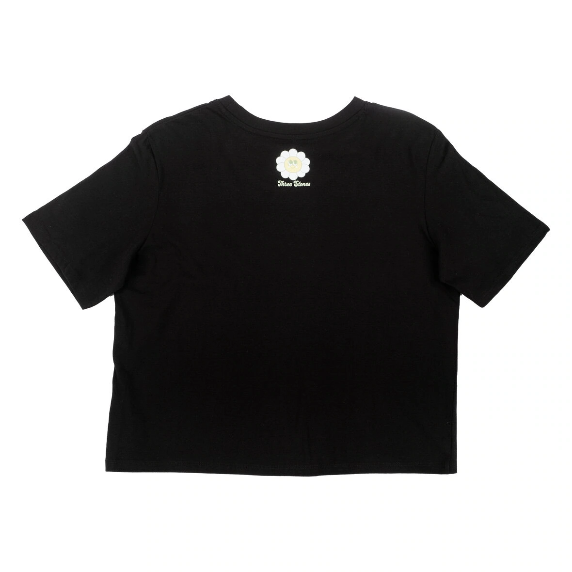CAMISETA DE MUJER HAPPY FLOWER NEGRA CROPPED
