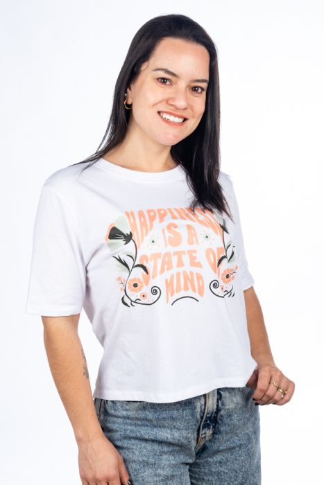 CAMISETA DE MUJER BLANCA FLOWER CROPPED